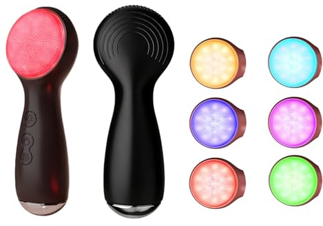 Spazzola per il lavaggio del viso in silicone a LED colorato, con vibrazione sonica, con sensazione di calore, 3 modalità e manico ergonomico, spazzola elettrica impermeabile per il viso a casa, spa e