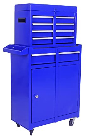 FammyLoft Werkzeugwagen mit Rädern, Rolling Werkzeugkoffer mit Schubladen, Metall Werkzeugkiste für Garage, Workshop, Warehouse, Werkzeugtrolley mit Verstellbare Regale und Abnehmbare Oberen, Blau