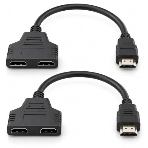 CanQuanSWZX 2PCS HDMI Splitter Adapter, HDMI Verteiler für 2 Monitore gleichzeitig, HDMI Doppelstecker 1 auf 2, 1080P HD Bildqualität, Ideal für Fernseher, Monitore, Projektoren und Gaming-Konsolen