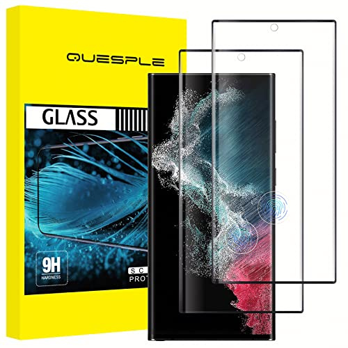 QUESPLE [2 Stück] Panzerglas Schutzfolie für Samsung Galaxy S22 Ultra, Anti-Kratzen, HD Klar Blasenfreie Samsung S22 Ultra Schutz Gehärtetem Glas Displayschutzfolie, Fingerabdruck-ID Unterstützen