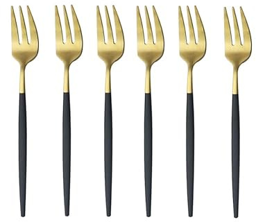 6-teiliges Dessertgabel-Set, Schwarz/Gold, Edelstahl, Spülmaschinenfest, Gabel, Küchengeschirr, Geschenk, Party, Restaurant, Camping