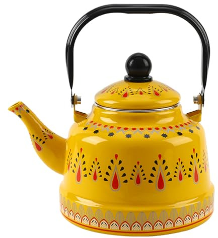 Peakjune Vintage Emaille Teekessel,Retro Wasserkessel Gong Fu Tee Kessels,Emaille-Teekessel mit Blumenmuster,Leicht zu reinigen,Schnelle Wärmeleitung,für Induktion,Gasherd,Holzofen