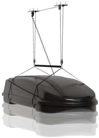 Heavy‑Duty Cargo Box Garage Pulley System, Ceiling Hoist Kit for 8–10 ft Ceilings, 150 Lbs Capacity with Dual Fixed‑Point Design, Adjustable Lifting Straps, Ideal Ceiling Mounted Storage Racks