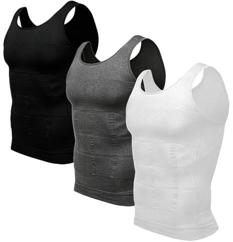 3 Pack Mens Compression Vest Body Shaper Slimming Tank Top for Men Belly Control Seamless Shapewear Vest Breathable Undershirt for Sports Daily UK