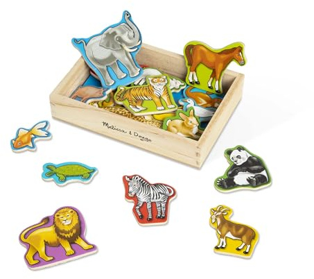 MELISSA & DOUG - Pack de 20 Imanes Animales de Madera, Piezas Magnéticas de Animales de Juguete, Juguetes Niños 2 años + - Regalo Niño 2 años + - Montessori, Bloques Magnéticos - Certificados FSC