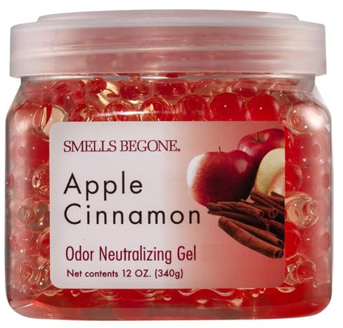 SMELLS BEGONE 12 oz Odor Eliminator Gel - Air Freshener - Absorbs & Eliminates Odor in Bathrooms, Basements, Cars, Boats, RVs & Pet Areas - Made with Essential Oils - Apple Cinnamon