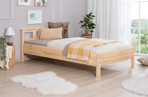 TiCAA Einzelbett Doppelbett Gästebett, Merci für Schlafzimmer, Kinderzimmer Kiefer Massivholz Bettgestell 90 x 200 cm