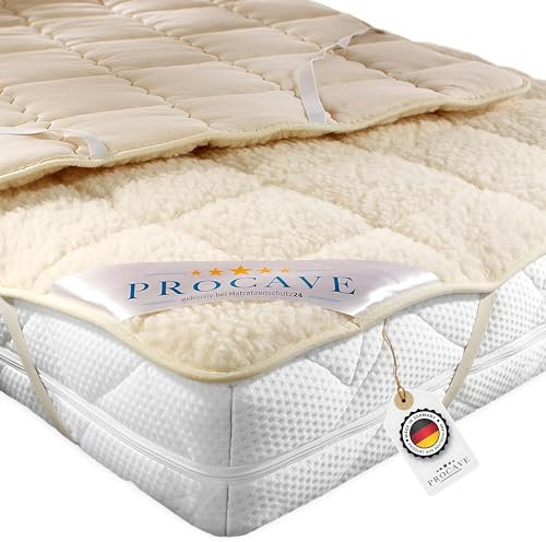 PROCAVE weiches Unterbett mit Lammflor und Schurwolle, hochwertige Matratzen-Topper, Matratzen-Schoner mit 4 Eckgummis, Matratzen-Auflage 160x200 cm