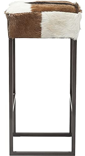 Kare Design Barhocker Country Life, Weiß/Braun, Sitzhocker, Stahlgestell, Ziegelfell Bezug, 74x35x35 cm (H/B/T)