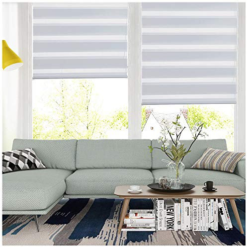 SMONTER Easy Fix Zebra Roller Blind,Day and Night Blinds Curtains with Install Accessories (105CMx150CM, WHITE)