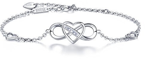 925 Sterling Silber Unendlichkeit Armband - Billie Bijoux  Liebe für immer Unendlichkeit Herz Weißes Gold überzogen Diamant verstellbare Armband beste Geschenk für Frauen Mädchen