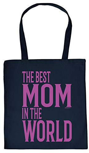 Mama Geschenk-Tasche - Sprüche Baumwolltasche Mutter : The Best Mom in The World - Einkaufstasche Eltern - Stoff-Tasche Mami - Farbe: Navyblau