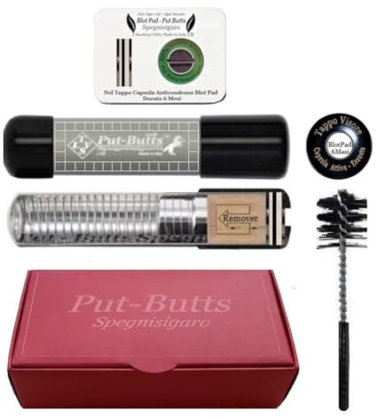 Put-Butts Spegnisigaro Made in Italy Mod. L080 REMOVER con Capsula Anticondensa Blot Pad Durata 6 mesi, Tappo Visore - Accessori Premium Portasigari Sigari Toscani, Toscanelli - Rete English Grey
