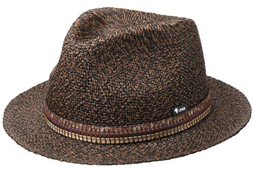 Lipodo Janston Strohhut Traveller Fedora Made in Italy Damen und Herren Frühling Sommer braun-schwarz M (56-57 cm)