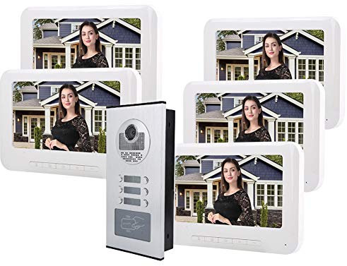 Lecxin Campanello del citofono, 5 Appartamenti 7In TFT LCD 1000TVL HD Videocitofono Campanello per videocitofono con Funzione di Controllo della Serratura elettrica