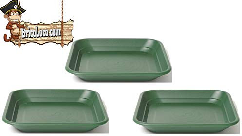 BricoLoco Lote 3 uds. Bandeja Maceta Cuadrada Canal Goteo 24 cm. Verde Stewart Tray. Bandeja Plástico Cuadrada Resistente reciclable y Duradero| Plato Maceta Grande Interior y Exterior