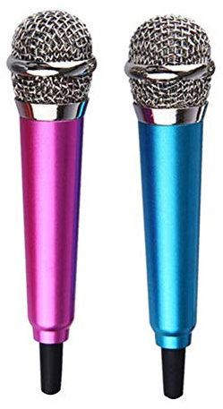 BSOMAM 2PCS Mini Microphone Phone Karaoke Mic with Stand Compatible with iPhone Android,for Singing, Recording, Voice Recordin (Blue+Rose Red)