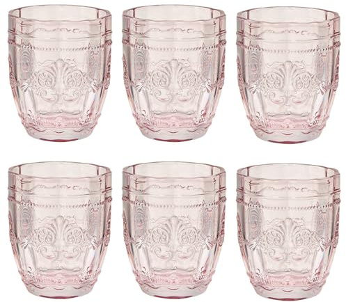 BUTLERS 6er Set Trinkgläser Glas - VICTORIAN - Spülmaschinenfest | Farbe Pink - 250 ml - Wassergläser für Limonade & Fruchtsäfte - Bechergläser für Softdrinks & Saft - Relief-Prägung