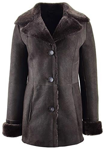A1 FASHION GOODS Damen Echtes Schaffell Braune Jacke Klassisch Mac 3/4 Lang Graben Merino Shearling Zona (L - EU 40)