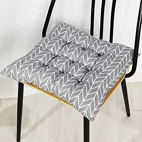 Stuhlkissen mit Bändern 2er Set, Chickw1 Geometrie Sitzkissen Gefüllt Dekokissen Zierkissen Gartenkissen für Gartenstuhl, Küche oder Esszimmerstuhl Indoor und Outdoor (Grau,40x40cm)