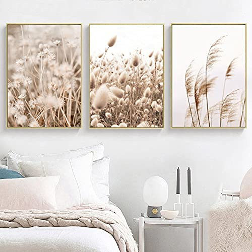 SWECOMZE Poster Set, 3 Bilder Set Wanddeko,Beige Pampas Wandbilder, Modern Bild für Wohnzimmer Schlafzimmer Flur,Wandposter, Ohne Rahmen (C,40x50cm)