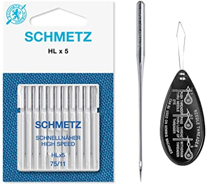 Schmetz Nähmaschinennadeln HLx5 (High Speed Professional Quilting) Größe 75/11, 10 Stück, inklusive großem Nadeleinfädler