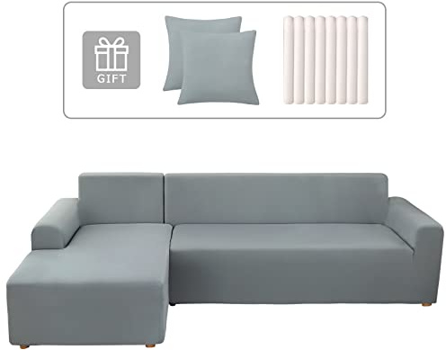 Lydevo Sofabezug Ecksofa L Form Sofa Überwürfe Stretch Sofabezug L Form Rechts oder Links mit Zwei Kissenbezügen Waschbar Universal-Couchbezug L Form Sofa Cover L Shape(2 Sitzer+2 Sitzer,Hellgrau)