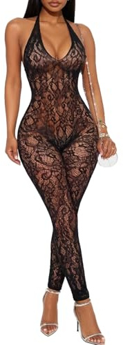 Buitifo Womens Fishnet Bodystocking Plus Size Crotchless Bodysuit Sexy Tights Soft Nightwear Lingerie (Black TGBST,M)