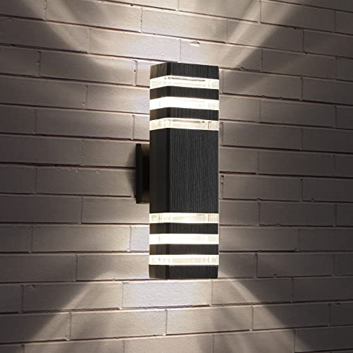 tewei 1 Pack LED Square Up and Down Lights Outdoor Wall Mount Light, 3-Layer Black Modern Outdoor Lights for House, IP65 Waterproof Aluminum Exterior Lamps for Front Porch Garage, Warm White 3000K
