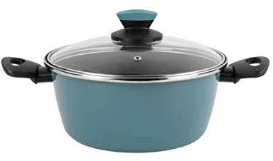 Magefesa Lotus - Cacerola 24 cm de Acero vitrificado Exterior Azul. Antiadherente bicapa Reforzado, Apto para Todo Tipo de cocinas, Especial inducción. 50% de Ahorro energético.