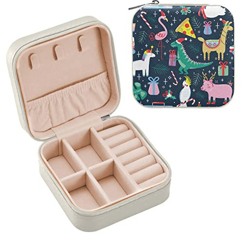Kleine Schmuckschatulle für Damen, PU-Leder, Reise-Schmuckkästchen für Ringe, Ohrringe, Halsketten, Uhren, Geschenke für Mädchen, Frauen, Schwein, Einhorn, Flamingo, Pizza, Alpaka