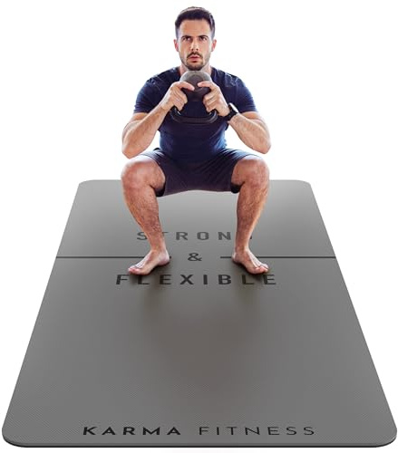 Tappetino da yoga extra largo e spesso (183 cm x 80 cm x 10 mm), tappetino fitness in TPE con cinghie per il trasporto, perfetto per allenamenti a casa e pilates, forte e flessibile (grigio scuro)