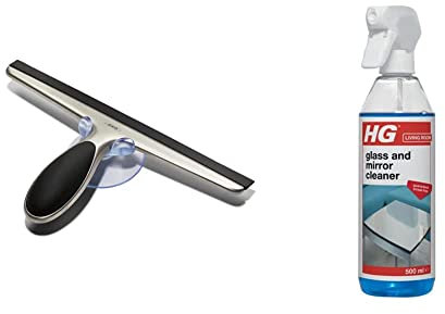 OXO Good Grips Stainless Steel Squeegee & HG Glass and Mirror Cleaner, Streak-Free Glass Cleaner, Effectively Removes Grease & Dirt from Windows & Surfaces Quickly (500ml) - 142050106