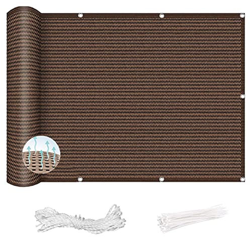 YUANZHI Balkon Sichtschutz Balkonverkleidung 80 x 350 cm Wetterfest UV-Schutz Blickdichte Balkonabdeckung mit Kabelbindern für Balkongeländer Terrasse, Braun