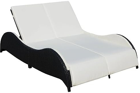GuyAna Doppel-Sonnenliege mit Auflage Garten Doppelliege Liege Outdoor Sonnenliege Rattan Gartenbett Outdoor Liege FüR Garten Poly Rattan Schwarz