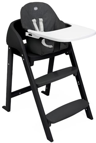 Chicco Crescendo Lite Entwicklungshochstuhl komplett mit Zubehör: Hochstuhl, Tablett und Polsterung, Kinderstuhl 36 Monate – 40 kg, Schwarz