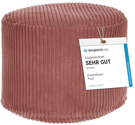 DreamRoots Cord Pouf Hocker rund 35x35x25 cm, Ginger Spice | Runder Bodenstuhl, Sitzkissen Boden, 380 g/m², für Wohnzimmer, Schlafzimmer & Homeoffice, waschbar, Fußhocker