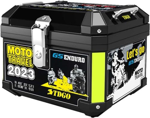 FUYAO Motorrad -Top -Box mit Rückenkissen - wasserdicht 45l Langable Motorcycle Top Case, Universal PP Hard Shell -Kofferraum, Heckkasten zur Lagerung