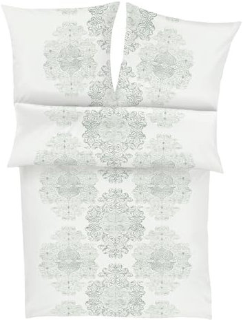 Zeitgeist Porticello Winterbettwäsche 155x220cm - 100% Baumwolle. Reißverschluss, flauschig warm, 2tlg. Bettwäsche weiß grün