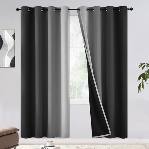 COSVIYA Verdunkelungsvorhänge und Vorhänge, 100 % Ombré-Schwarz, 183 cm Länge, 2 Paneele, verdunkelnde Ösen, isoliert, Thermo-Fenstervorhänge für Schlafzimmer/Wohnzimmer, 132 x 183 cm