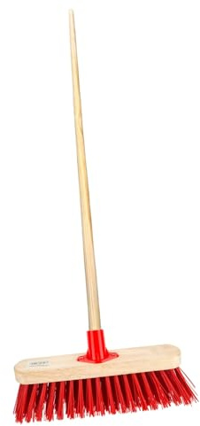 HOMESHOPA Outdoor Broom Head with Wooden Handle, Stiff PVC Bristle Broom, Heavy Duty Floor Sweeping Yard Brush for Garden Decking Pathways Driveways Warehouse & Garage