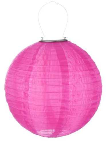 12in Waterproof LED Solar Cloth Chinese Lantern Festival Party Hanging Lamp Retro Lantern Light (Pink)