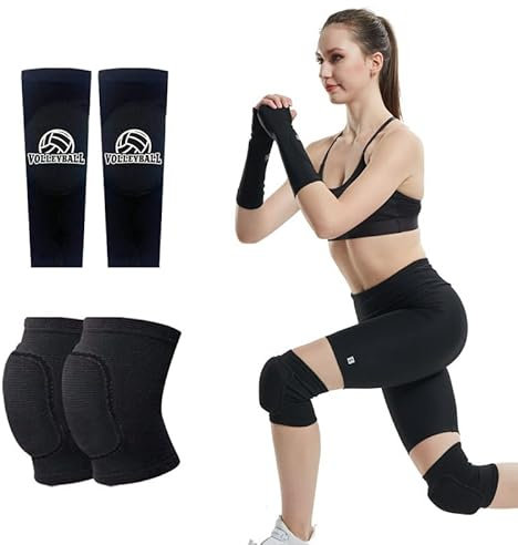 Lohill 1 Paar Armstulpen 1 Paar Knieschoner, Handgelenkstützemit Schutzpolster und Daumenloch, Schwamm Kollision Knieschutz Knie Schoner, Sport Unterarm Ärmel, Volleyball Schutz, Volleyball Armschoner