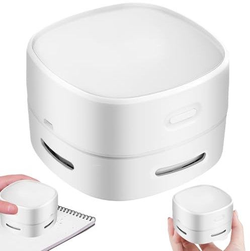 SPORWAY Mini aspirapolvere USB ricaricabile, portatile a 360°, senza fili, con cavo di ricarica e spazzole, per ufficio, auto, viaggi, scuola (bianco)