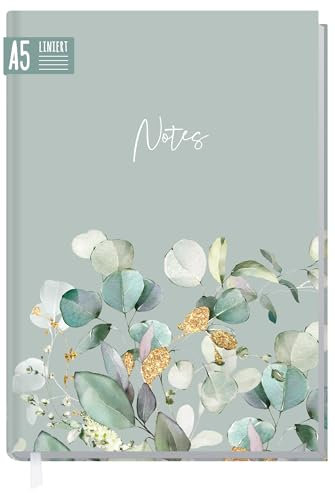 Notizbuch A5 liniert Minty Leaves von Trendstuff by Häfft - 124 Seiten, 62 Blatt - ideal als Tagebuch, Journal, Ideenbuch, Schreibheft - nachhaltig & klimafreundlich