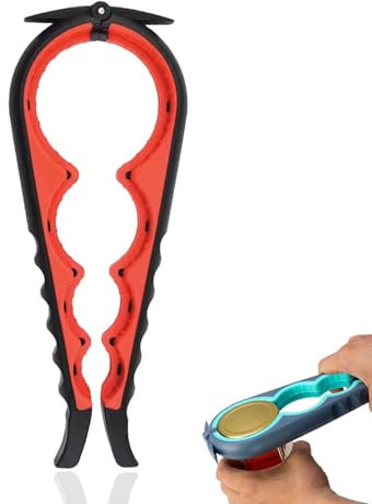 Jar Opener Bottle Opener, 5 in 1 Multi Function Can Opener Bottle Opener with Silicone Handle Easy to Use for Children, Elderly and Arthritis Sufferers (Black & Red)