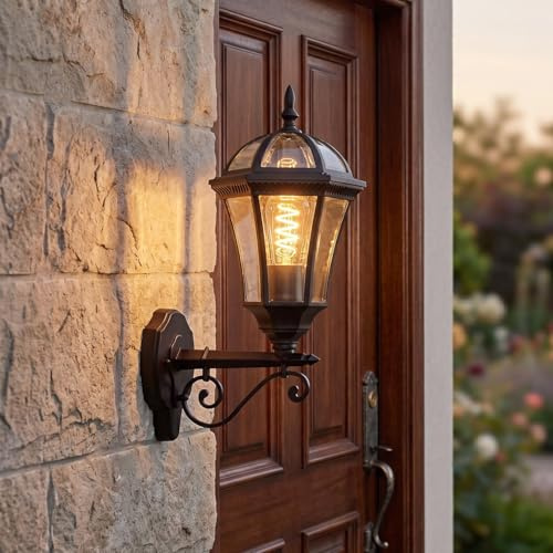 HOFSTEIN Außenwandleuchte Lavajo, Außenwandlampe aus Metall/Glas in Schwarz/Klar, Wandleuchte außen im Vintage/Antik/Landhaus-Design für Garten, Außenfassade, Außenbereich, Terrasse, Hof, E27, IP44