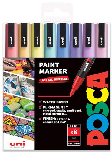 Posca PC-3M Farbmarker, Kunststifte, 0,9–1,3 mm, Pastelltöne, Set mit 8 Stiften in Kunststoffhülle