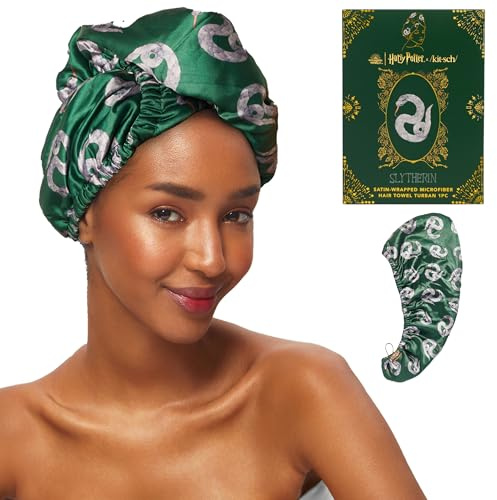 Kitsch x Harry Potter - Toalla de microfibra satinada para mujer, muy absorbente, secado rápido, antiencrespamiento, pelo largo y corto, turbante, envoltura, regalo para mamá, Slytherin