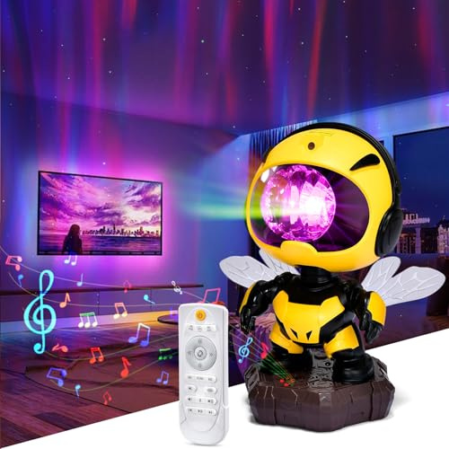 Irishom Veilleuse Projecteur d'étoiles en Forme d'abeille avec télécommande Angle de Projection réglable 2 Modes de synchronisation pour Maison/Chambre/Salle de Jeux/décoration des Anniversaires/Noël
